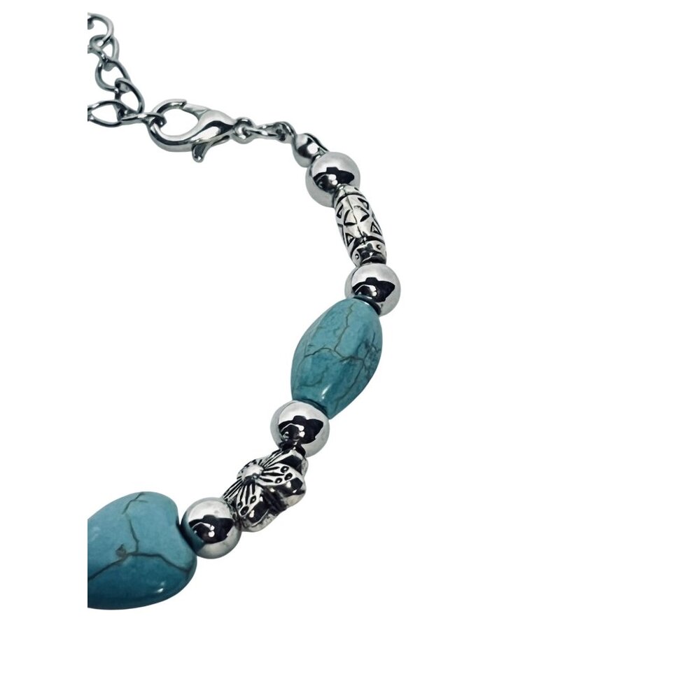 Silver Tone And Faux Turquois Boho Bracelet (6158) - Picture 4 of 5